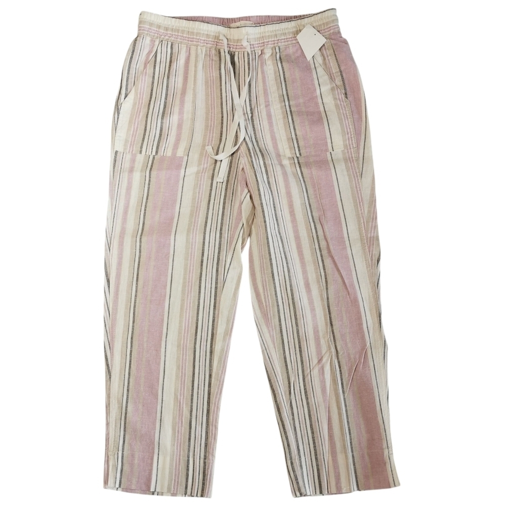 NWT Land 'n Sea Linen Blend Straight Leg High Waist Capris Lavender/White - Sz S